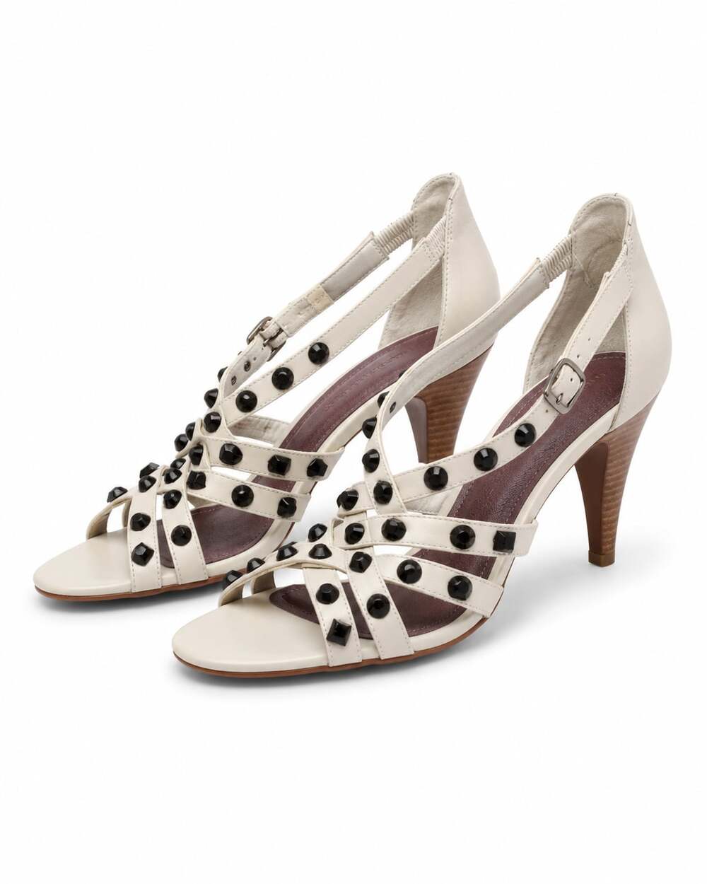 Gianni Bini Brighton Cream Leather Studded Heeled Sandals, size 9, NWOT